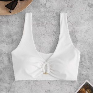 ZAFUL - Plunge Ribbed Tank Bikini Top